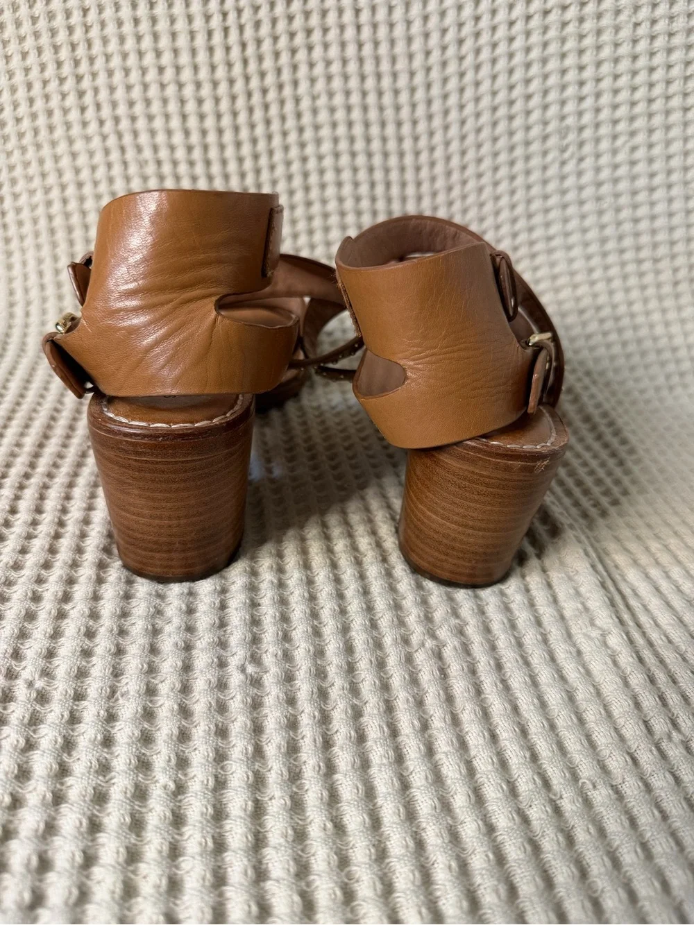 Sigerson Morrison Studded Leather Block Heel Sandals Tan Size 9B Designer Shoes - Picture 8 of 11